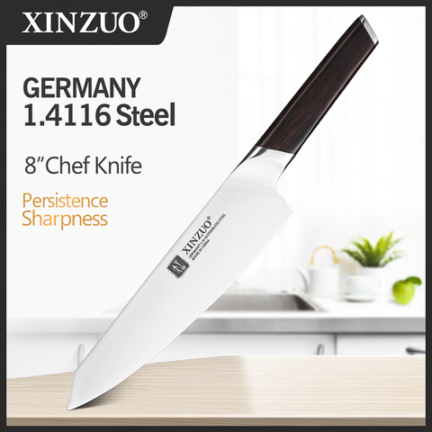 XINZUO 8'' Chef Knife Stainless Steel German Kitchen Knives Din 1.4116 Cleaver Vegetable Meat Cutting Knife with Ebony Handle ► Photo 1/6