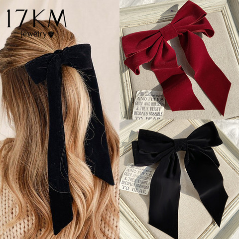 17KM Vintage Black Big Large Velvet Bow Hair Clip For Women Girls Wedding Long Ribbon Korean Hairpins Barrette Hair Accessories ► Photo 1/6