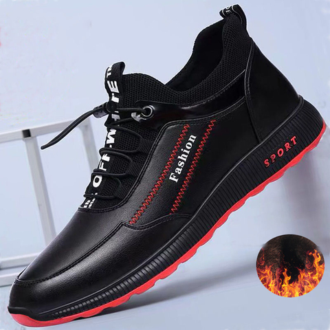 2022 Fashion leather Shoes Men Casual Shoes winter Plus velvet to keep warm black Comfortbale Sneakers Men Flats Shoes Big Size ► Photo 1/6