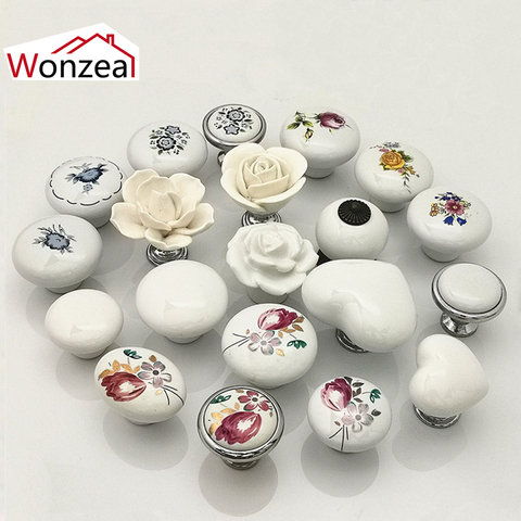 Single Hole Knobs Rose Round Heart Shape Furniture Cabinet Knobs And Handles Drawer Knobs Ceramic Knobs For Furniture Kitchen ► Photo 1/6