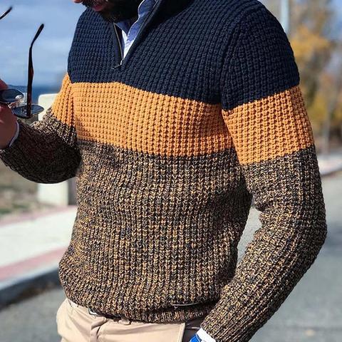 Men Autumn Winter Pullover Jumper1 Long Sleeve V Neck Color Block Knitted Sweater ► Photo 1/6