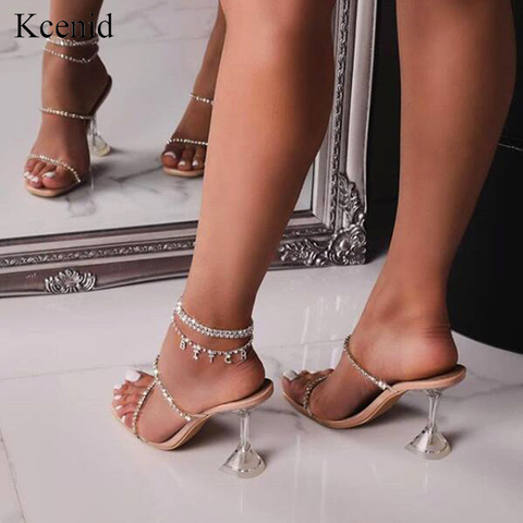 2022 PVC crystal pointed toe high heels women's transparent