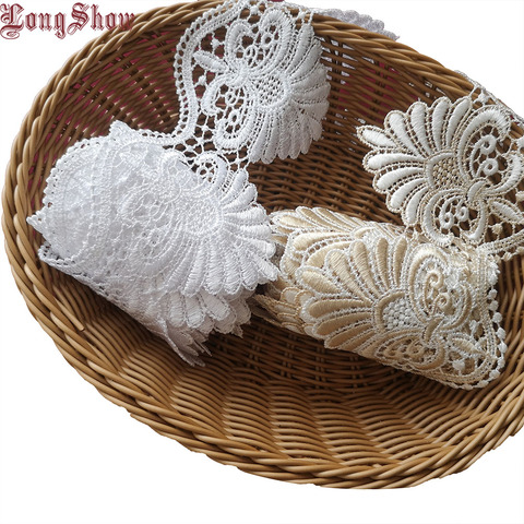 3Yards 9cm Width Pure Polyester Gold White Water Soluble Embroidered Lace Trim DIY Material ► Photo 1/6