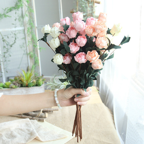 6 Heads PE Foam Rose Artificial Flower Home Decor Imitation Fake Flower for Garden Plant Desk Decor Hand-Holding Flower ► Photo 1/6