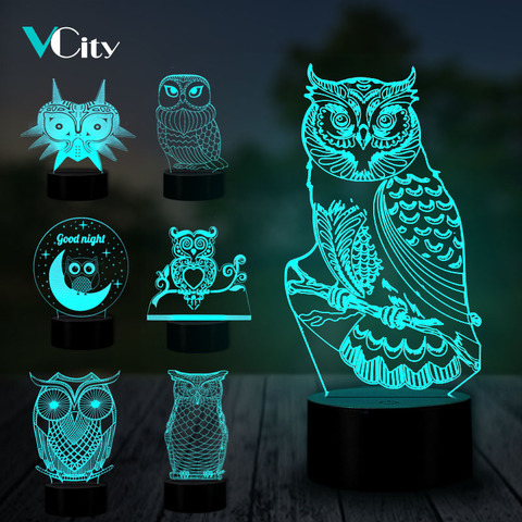 3D owl Animal table night 7 color led light lamp USB Change Christmas Kids desk