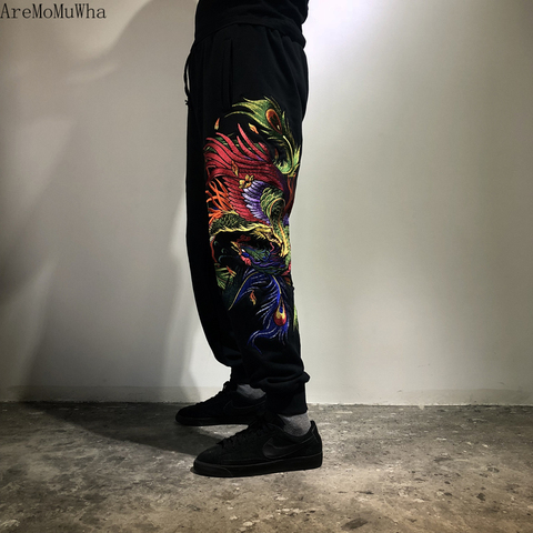 AreMoMuWha Original Chinese Style Colorful Phoenix Heavy Industry Embroidery Men's Cotton Loose Large Size Guard Pants QX1430 ► Photo 1/6