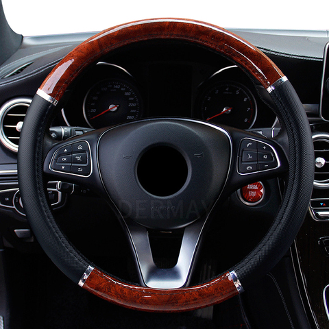 Universal Auto Car Steering Wheel Cover Mahogany Wood Leather Fit 37-38cm Wheel car Steer Wheel Covers Car interior decoration ► Photo 1/6