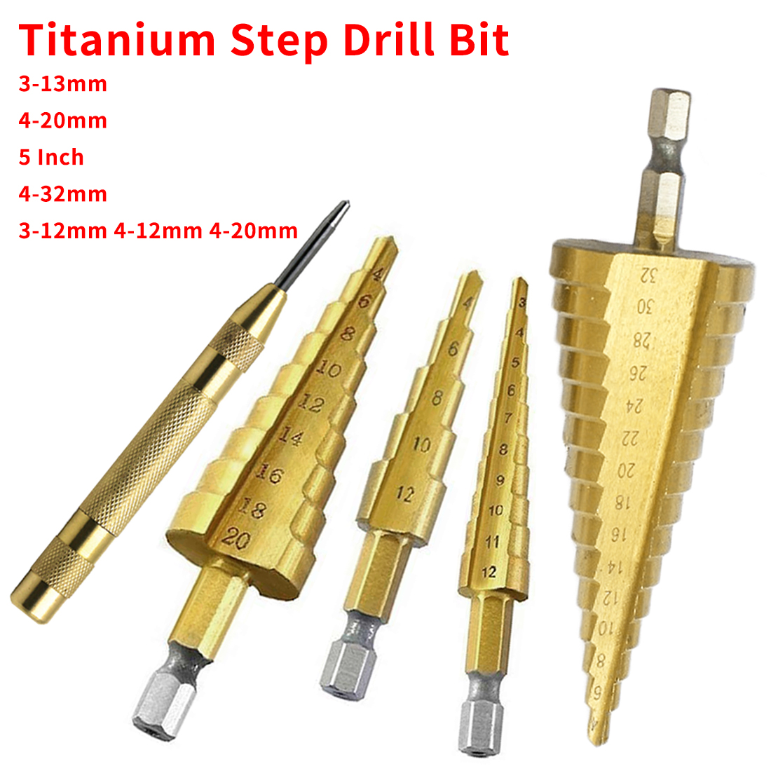 1pcs/lot Titanium Step Drill Bits 3-12mm HSS Power Tools HSS Wood Metal Drilling