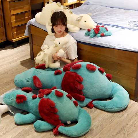 Fluffy Hair Blue Pterosauria Dragon plush Toy Stuffed evil Red Fly Wings Fire Dragon Plushies Doll toys for Children boy ► Photo 1/6