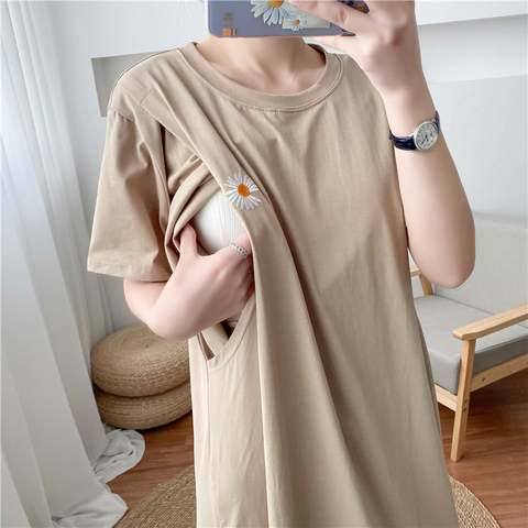 Small Daisy Embroidery Simple Breastfeeding Dress Home Clothes For Women Summer Long Shirt Maternity Clothes Pregnant Clothe9081 ► Photo 1/5