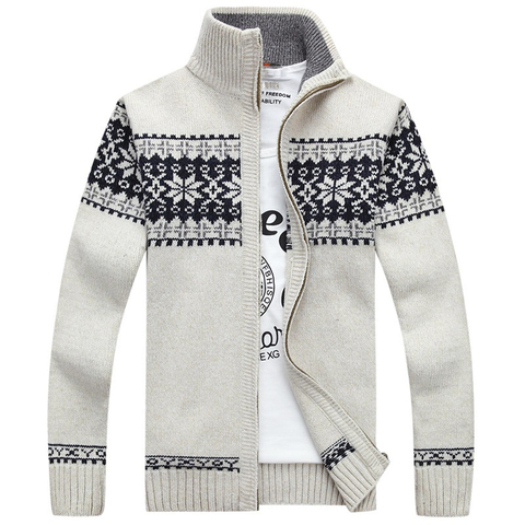 Print Casual Warm Christmas Sweater Men Stand Zipper Collar Top Quality Cardigan Men Plus Size M-3XL Thick Sweatercoat Men ► Photo 1/5