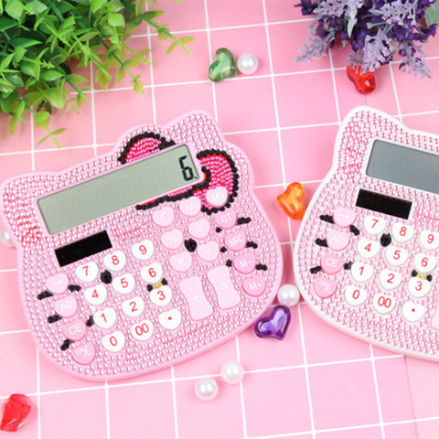 Luxury Gold Office Electronic Calculator Solar Calculdora Desktop Computer kitty Rhinestone Crystal Diamond Calculator for Girls ► Photo 1/1