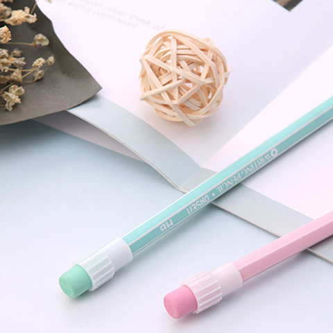 6 pcs fresh and simple HB wooden pencil with eraser head learning office writing pencil meets European standards ► Photo 1/6