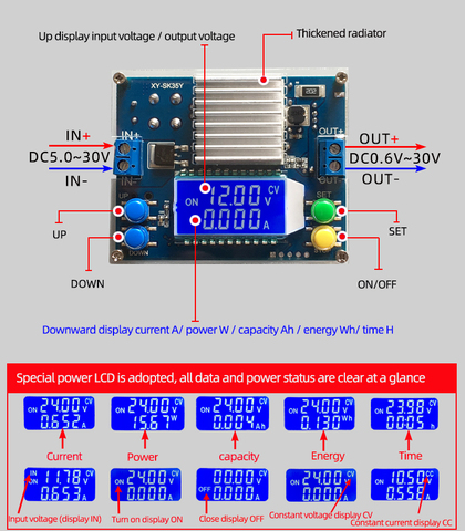 SK35Y DC DC Automatic Boost/Buck Converter CC CV Power Module 0.6-30V 4A 35W 5V 12V 24V Adjustable Regulated power supply ► Photo 1/6