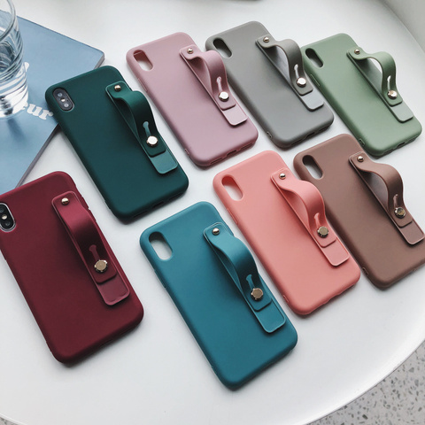 Simple candy colour Wristband bracket Case For iphone11 12 Mini Pro Max 8 7 plus 6 For iphone X XR XS MAX Silicone Soft Cover ► Photo 1/6