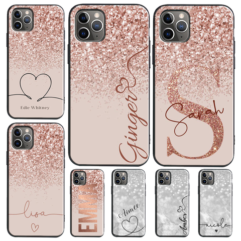 PERSONALISED Glitter Pattern name initials Case For iPhone 12 mini 11 Pro Max XR X XS Max 6S 7 8 Plus SE 2022 Cover Funda ► Photo 1/6