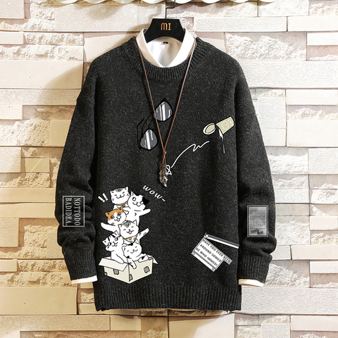 2022 New Sweaters Men'S Black Long Sleeves Autumn Winter Pullover Knitted O-Neck Plus OverSize 5XL ► Photo 1/5