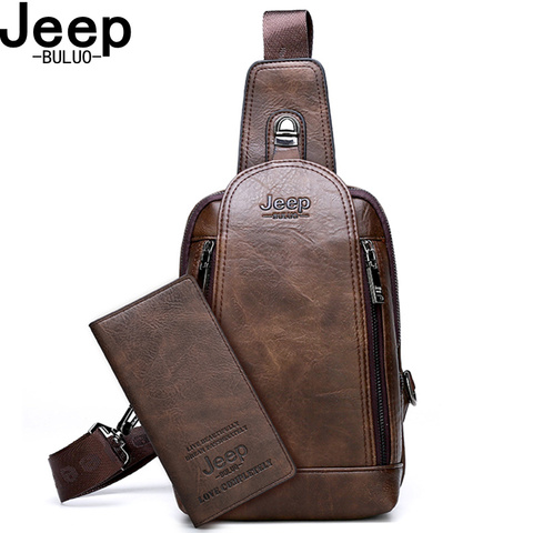 JEEP BULUO Men Crossbody Bag Daily Chest Bag Big Size High Quality Large Capacity Split Leather Shoulder Sling Bag For iPad New ► Photo 1/6