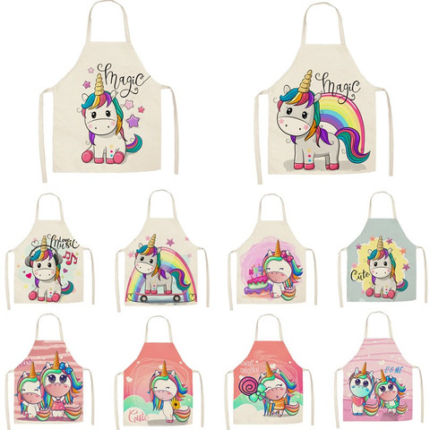 1Pcs Kitchen Apron Cartoon Unicorn Music Printed Sleeveless Cotton Linen Aprons for Men Women Home Cleaning Tools WQTF01 ► Photo 1/6