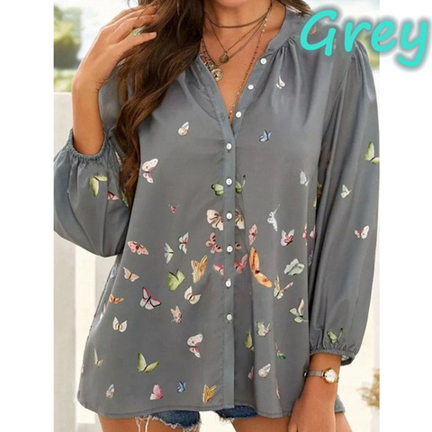 Large size loose women's blouse 2022 spring ladies blouse tops high quality casual V-neck nine-point sleeve women shirts ► Photo 1/5