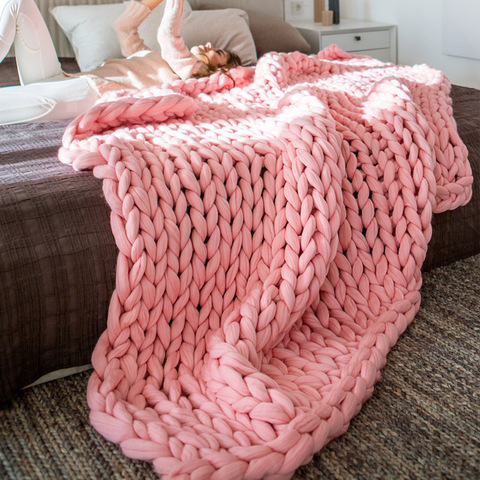 Wool Chunky Knitted Blanket Winter Warm Thick Yarn Bulky Knitting Blankets Handmade Large Big Sofa Bed Weighted Blanket ► Photo 1/5