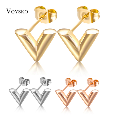 New Arrivals Exquisite Stereoscopic V Pattern Stud Earrings For Women Man Top Quality Titanium Steel Earrings Piercing Jewelry ► Photo 1/6