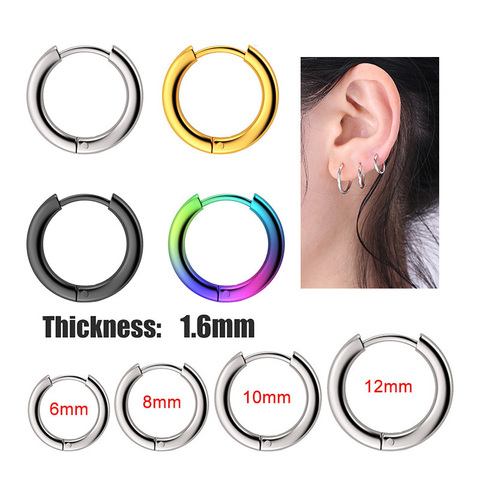 1 Pair Titanium Steel Mini Small Ear Circle Hoop Earrings For Men Womens 1.6mm Thin Ear Buckle Anti-allergic Non-fading Jewelry ► Photo 1/6