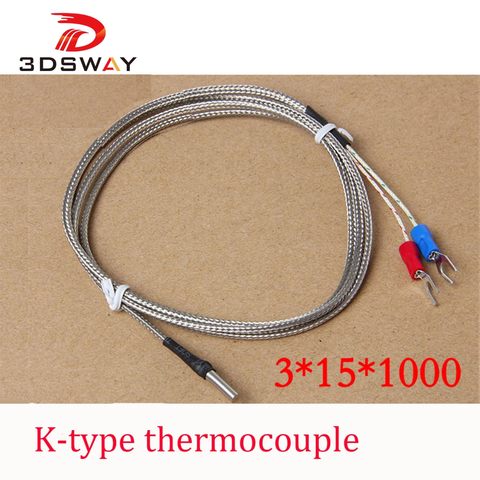 3DSWAY 3D Printer Accessories K Type Thermocouple 3D Printer Fitting Temperature Sensor 3*15*1000 for RAMPS 1.4 Prusa 1pcs ► Photo 1/4