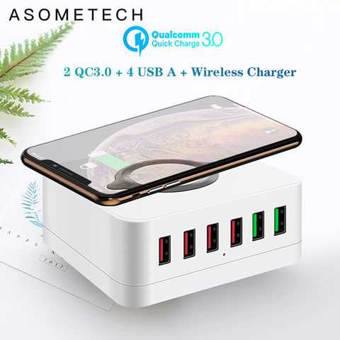 72W 6 Port Quick Charge 3.0 USB Charger Adapter Wireless Charger Charging Station Phone Charger For iPhone Samsung Huawei Xiaomi ► Photo 1/6