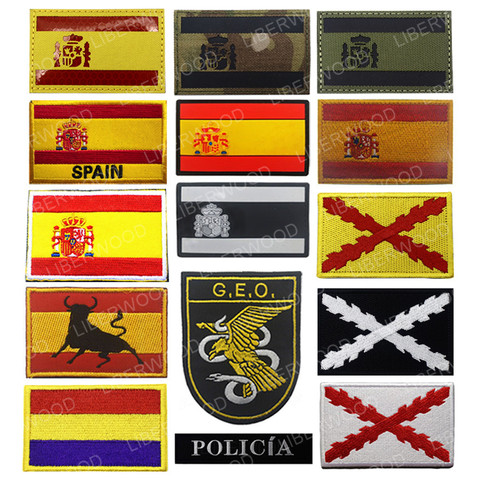 Spain flag IR Patch POLICE Anti Terrorist tactical Royal Tercios Flag of Cross Burgundy patch Spanish GEO patch badge appliques ► Photo 1/6
