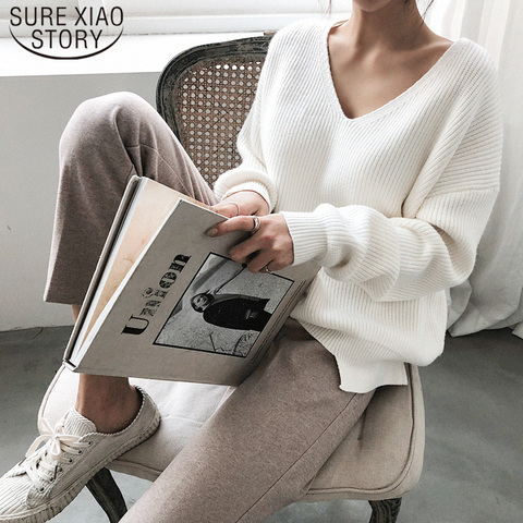 Casual Pullover 2022 Autumn Winter Women's Sweaters V-Neck Minimalist Tops New Fashionable Korean Style Knitting Solid 7290 50 ► Photo 1/6