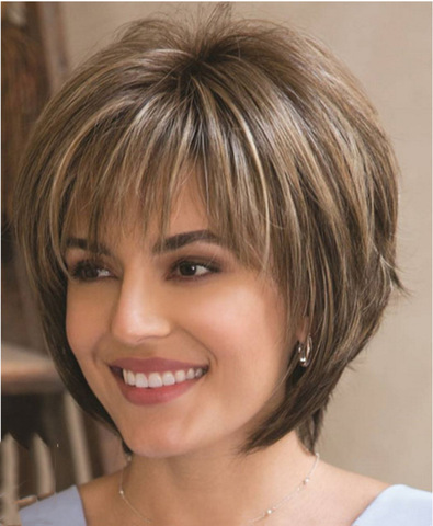 WHIMSICAL W Women Synthetic Mixed Blonde Brown Short Wigs Natural Hair Wigs Heat Resistant Hair Wig for Women ► Photo 1/4