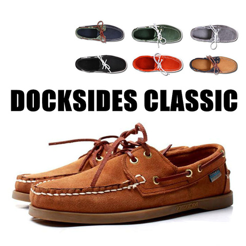 Chaussure Nautique Homme Docksides De Men Genuine Leather Boat Shoes,Plus Big Size Navy Black Brown Brand Flats Loafers A045 ► Photo 1/6