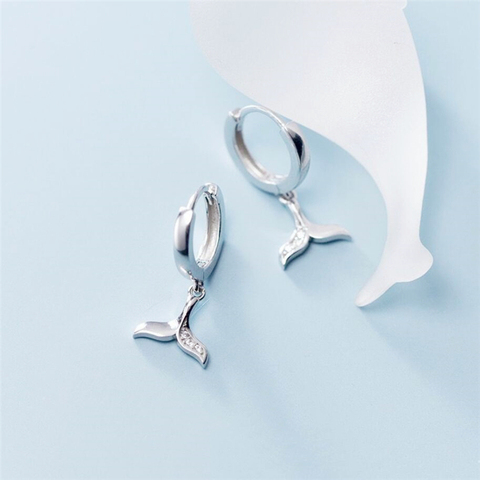 Sole Memory Cute Diamond Fishtail Whale Dolphin 925 Sterling Silver Fashion Female Dangle Earrings SEA765 ► Photo 1/5