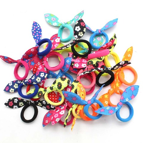 20Pcs Children elastic hair band Cute Polka Bow Rabbit Ears Headband Girl Ring Scrunchie Kids Ponytail Holder Hair Accessories ► Photo 1/6