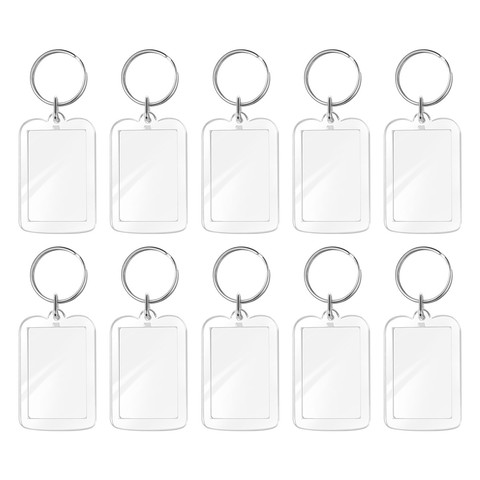 10pcs Photo Frame Keychian Acrylic Rectangle Insert Picture Frame Keyring Key Holder DIY Split Ring Gift for Women Ladies Girls ► Photo 1/6