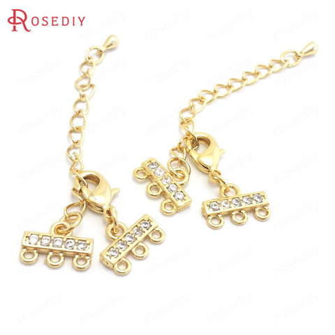 (37836)4 Sets 9x12MM 24K Gold Color Brass and Zircon Necklaces Bracelets Connect Clasps Jewelry Making Supplies Diy Accessories ► Photo 1/6