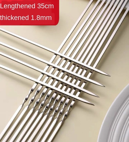35CM reusable 304 stainless steel barbecue metal skewers 10pc barbecue skewers BBQ utensils grill storage tank ► Photo 1/6