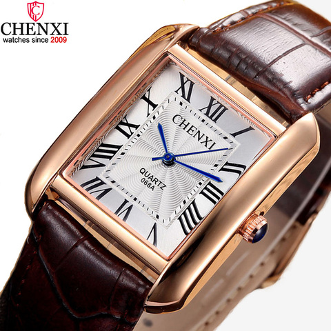 Luxury Brand Chenxi Men Women Casual Quartz Watches Retro Square Design Roman numerals Minimalism Leather Strap Dress Watch ► Photo 1/6