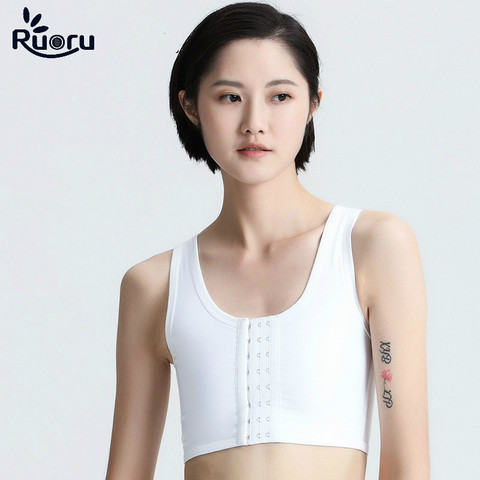 Women Buckle Short Chest Breast Binder Sport Bra Top Flat Slim Vest  Undershirt