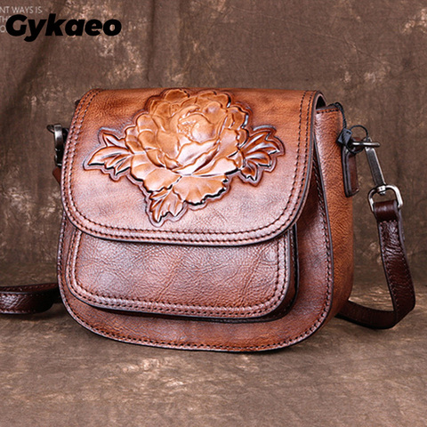 Gykaeo High Quality Woman Vintage Sling Messenger Shoulder Bags Female Leisure Small Embossed Women Genuine Leather Floral Bag ► Photo 1/6