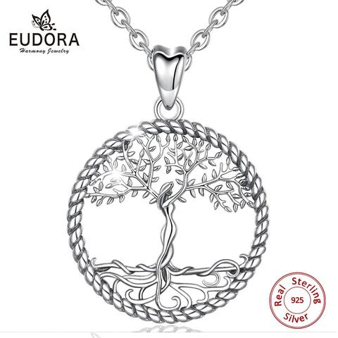 EUDORA 925 Sterling Silver Tree of life Pendant Necklace Solid silver Tree leaf & goddess necklace Vintage Jewelry with box D475 ► Photo 1/6