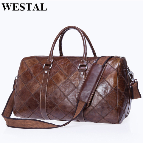 WESTAL large travel bag luggage waterproof bag genuine leather duffle bags zip suitcase traveling totes big/weekend bags 8883 ► Photo 1/6