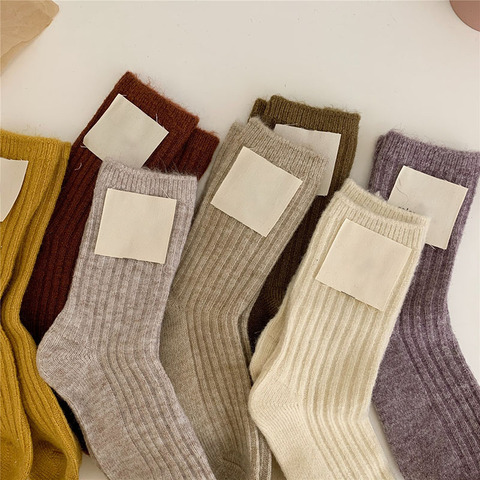 15% Cashmere Socks Women Autumn Winter  Korean Style Mid Tube Pure Color Thickening Keep Warm Knit Socks Ins Sleep Floor Sox ► Photo 1/6