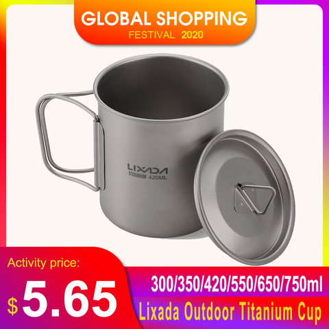 Lixada Outdoor Titanium Cup Mug Pots Tableware Camping Cup Picnic Water Cup Mug of Coffee Tea with Lid 300/350/420/550/650/750ml ► Photo 1/6
