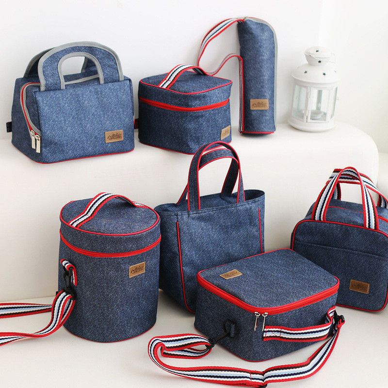 Denim Lunch Bag Kid Bento Box Insulated Pack Picnic Drink Food Thermal Ice Cooler Leisure Accessories Supplies Product Stuff ► Photo 1/6