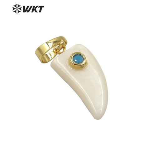 WT-JP195 WKT Optional Natural Shell Pendant Cubic Zirconia With Shell Horn Pendant Fashion Pendant Jewelry Necklace Finding ► Photo 1/1