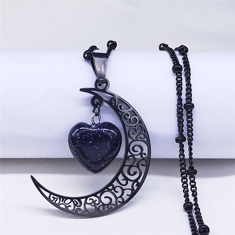 Black Color Stainless Steel Natural Stone Charm Necklace Women Moon Heart Necklace Jewelry acero inoxidable joyeria NXS03 ► Photo 1/5