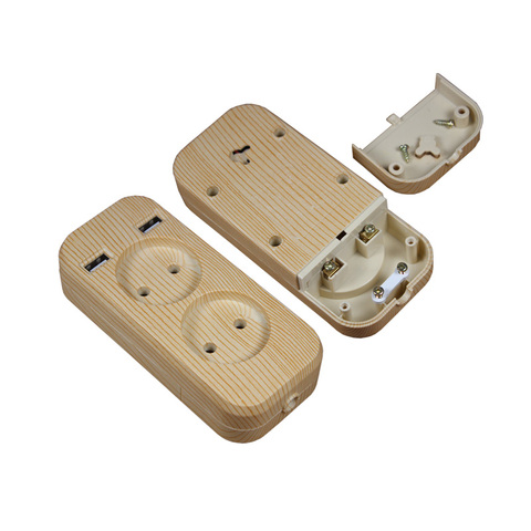 2022 new design 2 socket European 5V 2A USB extension socket usb outlet LLEW-02 wood tree color ► Photo 1/6