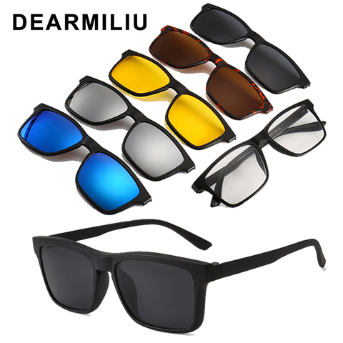 DEARMILIU Ultra-light 6pcs/1set Polarized Clip On Sunglasses Men Women Magnetic Eyewear Eyeglass Frames Optical Glasses Frame ► Photo 1/6